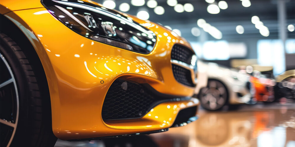 yellow car exterior in auto dealership