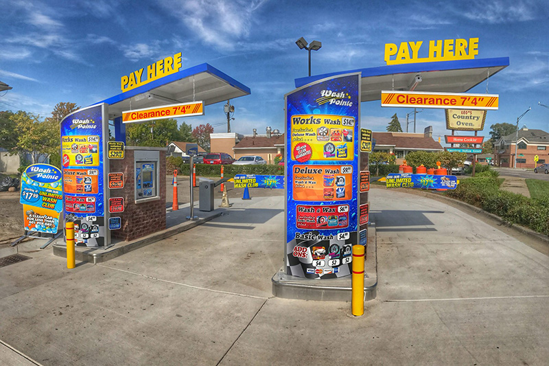 carwash, menus, pay stations